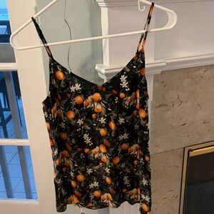 Equipment Black Camisole with Orange Floral Fruit Print
